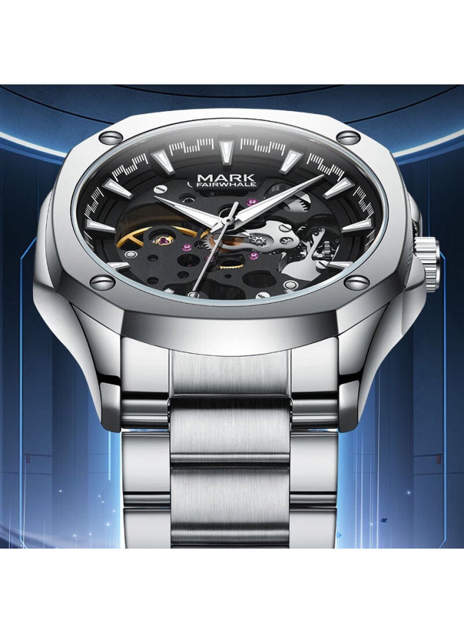 Mark Fairwhale Men's Fully Automatic Mechanical Watch, Business Sports Watch, Chinese New Year Gift For Boyfriend, Silver Color - Image 2