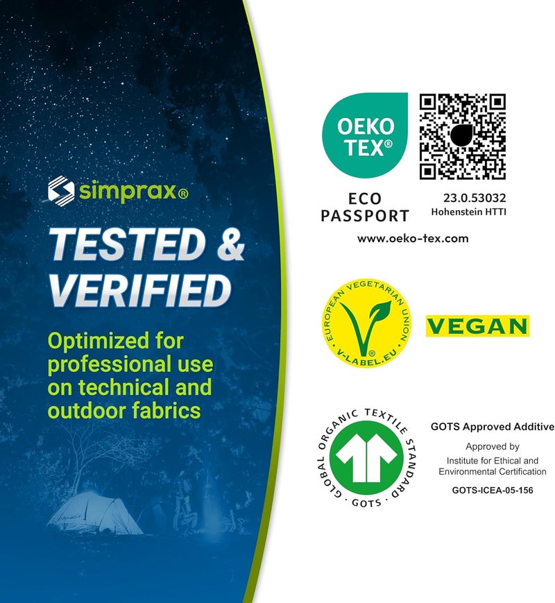 simprax ® Tent Waterproofing Spray - Certified Eco-Friendly, UV-Stable & Biodegradable Waterproof Spray | Made in Germany | Waterproofing Spray Enhances Water-Repellency for Tent & Technical Textiles - Image 5