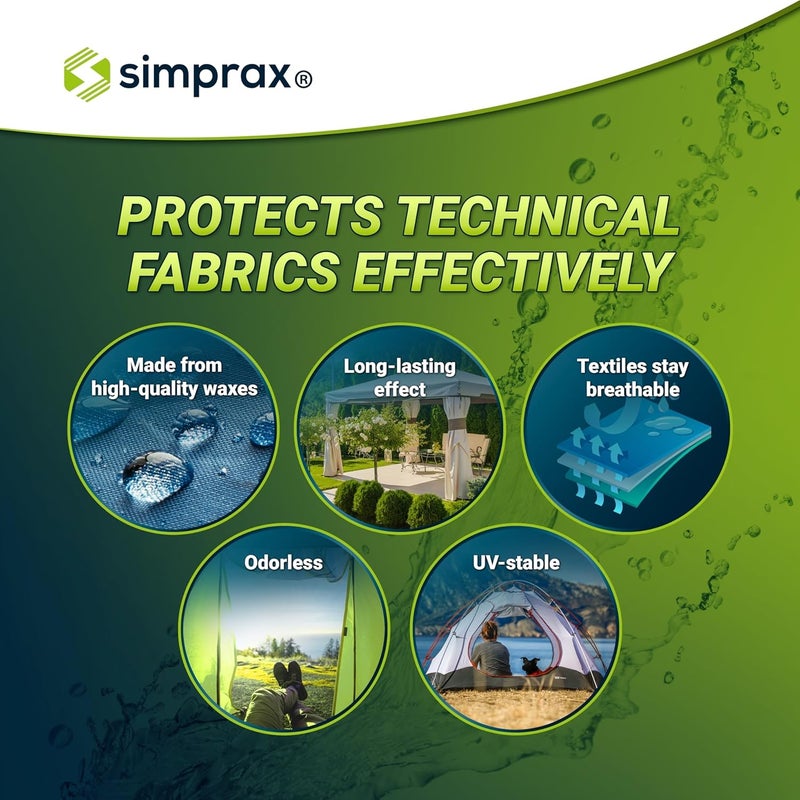 simprax ® Tent Waterproofing Spray - Certified Eco-Friendly, UV-Stable & Biodegradable Waterproof Spray | Made in Germany | Waterproofing Spray Enhances Water-Repellency for Tent & Technical Textiles - Image 4