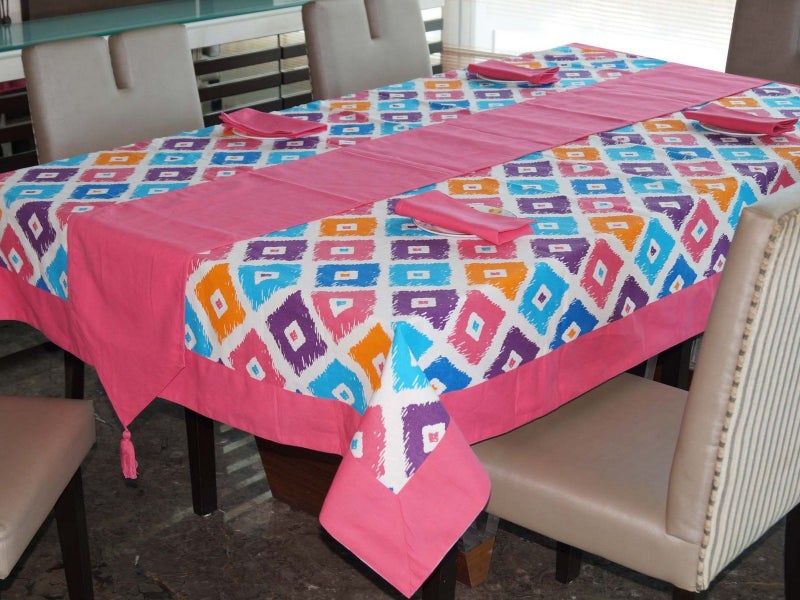 Lushomes Square Printed 6 Seater Table Linen Set (1 Table Cloth 60 x 90 inches + 1 Runner + 6 Napkins) - Image 5