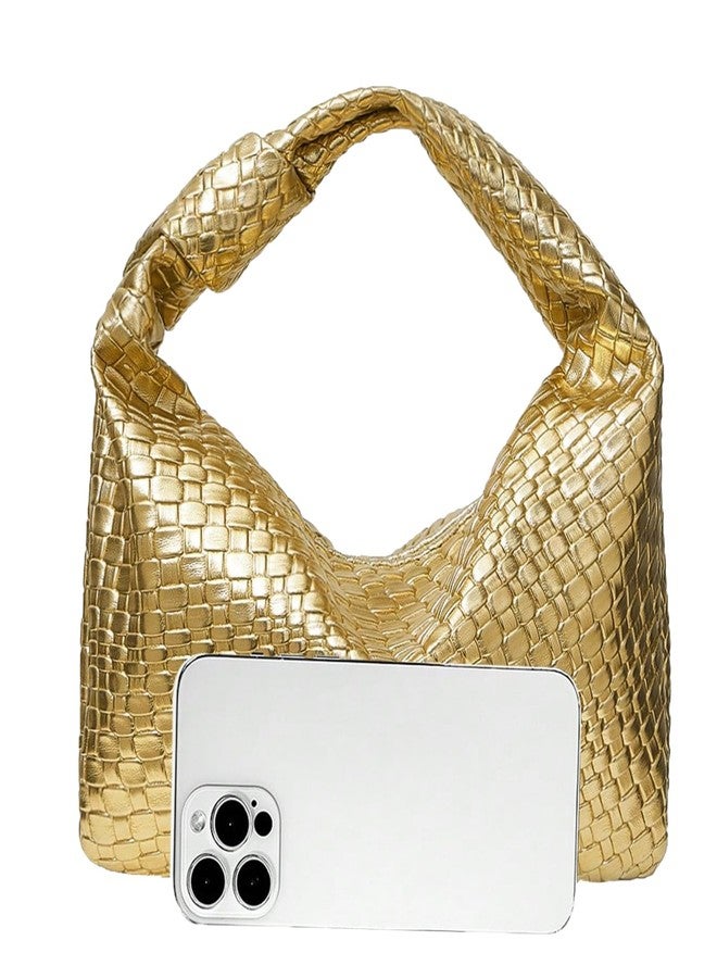 PHILOMENA Women's Knot Strap Leather Dumpling Handbags Zipper Hobo Clutch Purses (Gold) - Image 2