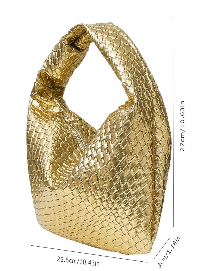 PHILOMENA Women's Knot Strap Leather Dumpling Handbags Zipper Hobo Clutch Purses (Gold) - Image 3