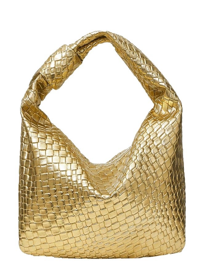 PHILOMENA Women's Knot Strap Leather Dumpling Handbags Zipper Hobo Clutch Purses (Gold) - Image 1
