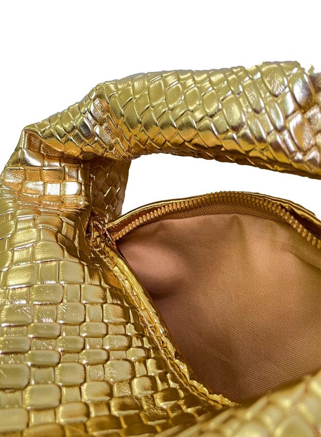 PHILOMENA Women's Knot Strap Leather Dumpling Handbags Zipper Hobo Clutch Purses (Gold) - Image 5