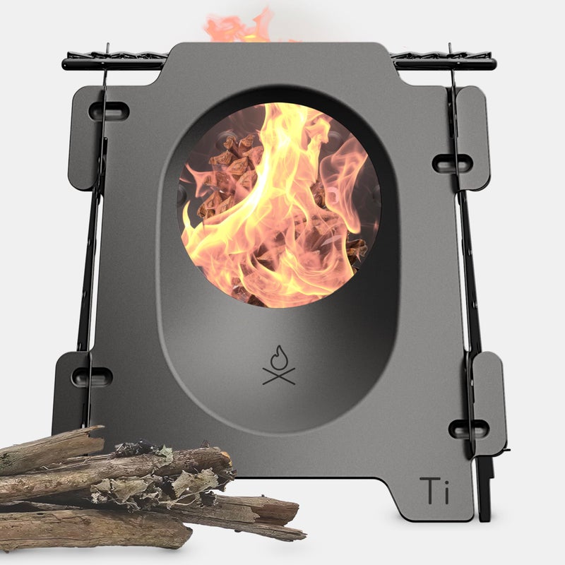Ã¼berleben Ãœberleben | StÃ¶ker Titanium Camping Stove â€“ 7.7oz Ultralight Flatpack Wood Burning Stove for Backpacking, Hiking & Outdoor Cooking â€“ Portable, Folding Camping Essentials - Image 1