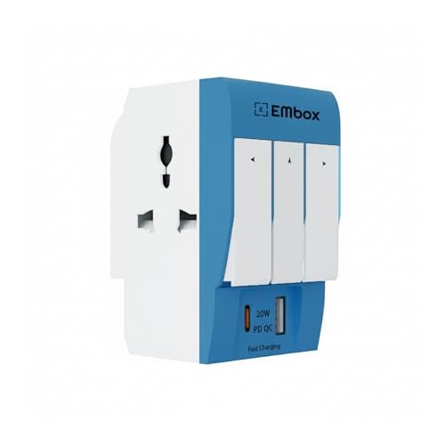 EMBOX Type C PD 3 Pin Multi Plug Adapter with Individual Switch | 3 Pin Plug Socket Safety Shutter Spike Buster Fuse Protected Adapter | 3 Way Plug Extension for Home Office Travel-5A-250V - Image 1