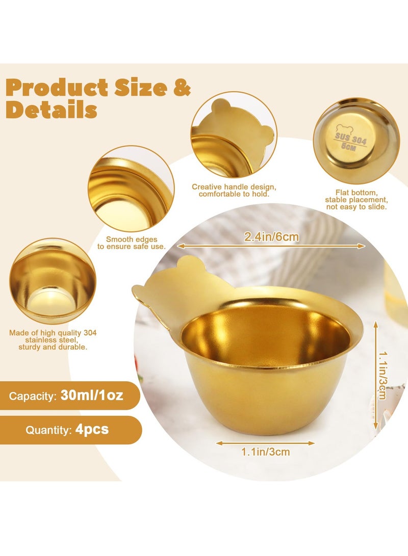 Excefore Stainless Steel Sauce Dish, 4 Pcs Seasoning Dishes, Gold Bowl, Premium Sushi Dipping Bowl Saucers, Metal Ramekins, Dipping Sauce Dish for Ketchup, Soya Sauce, Side Dish, Ice Cream, Fruit - 1.9"  - Image 2