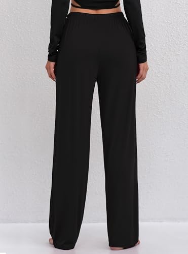 FEQO 2 Pack Women's Lounge Pants Wide Leg Yoga Pants Soft Pajama Bottoms Casual Loose Sweatpants Drawstring Yoga Pants, XL(Black,Gray) - Image 3