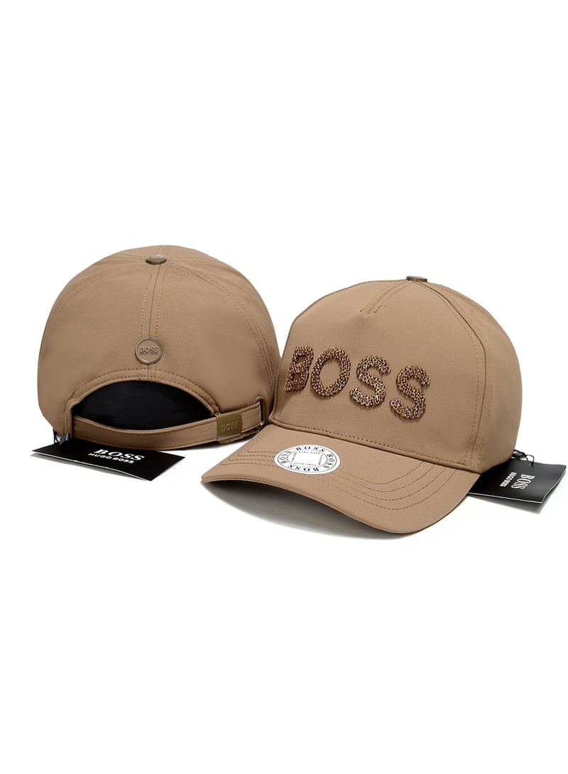 BOSS Beige Baseball Cap with Embellished Crystal Logo for Luxury Athleisure Style