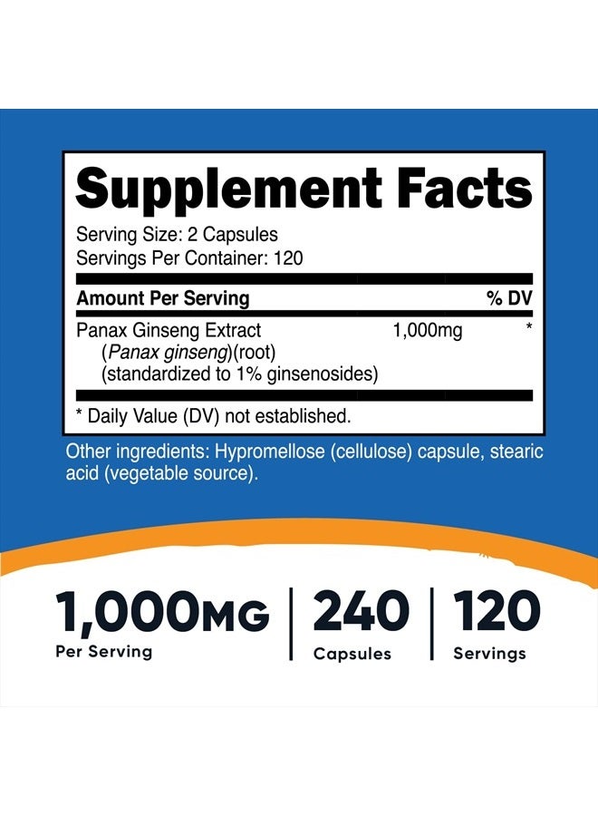 Nutricost بانكس جينسنغ 1000 ملغ، 240 كبسولة - غير معدلة وراثيًا، خالية من الغلوتين، 120 حصة - Image 4