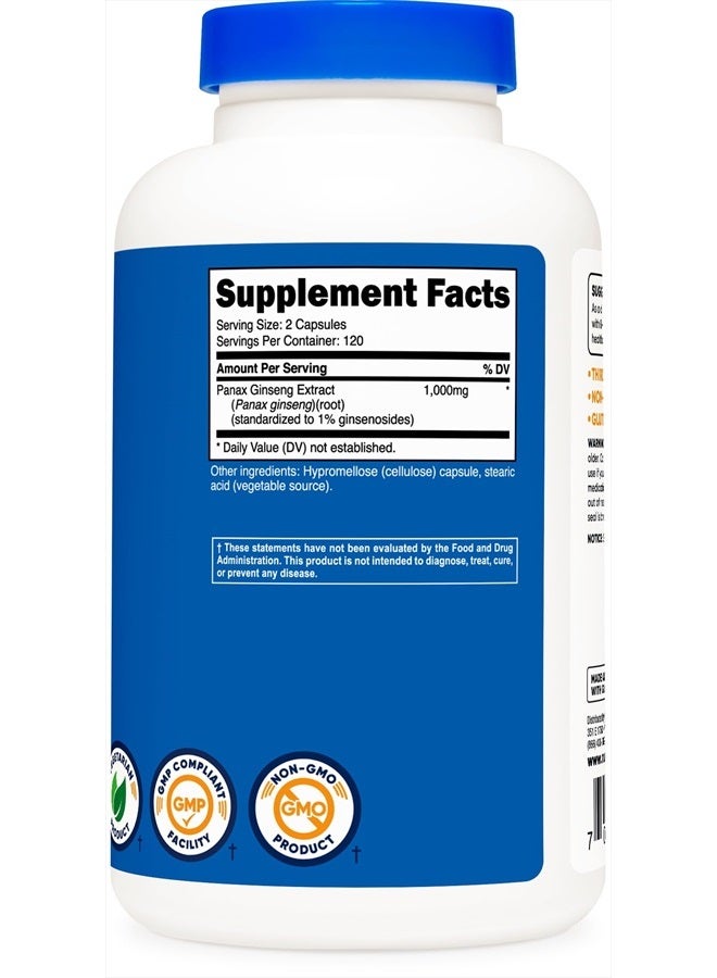 Nutricost بانكس جينسنغ 1000 ملغ، 240 كبسولة - غير معدلة وراثيًا، خالية من الغلوتين، 120 حصة - Image 3