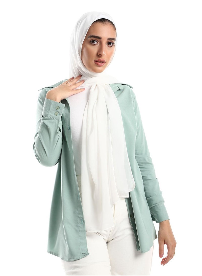 دولابي طرحه شيفون كريب ساده - اوف وايت  - Image 1