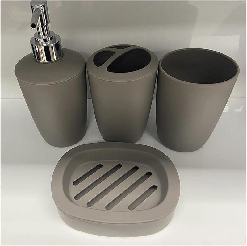 Soap Dispenser Set Bathroom Accessories Set 4PCS Soap Dispenser Bottle Dish Washroom Toothbrush Holder Cup Suit Home Decoration(Brown) - Image 1