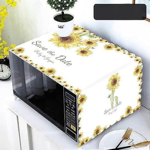 Wolpin Sunflower Blossom Microwave Oven Dust Proof Cover (100 x 35 CM) | Modern Decorative Kitchen Appliance Protector | Durable Fabric, Easy to Clean | Fits Standard Ovens - Image 2