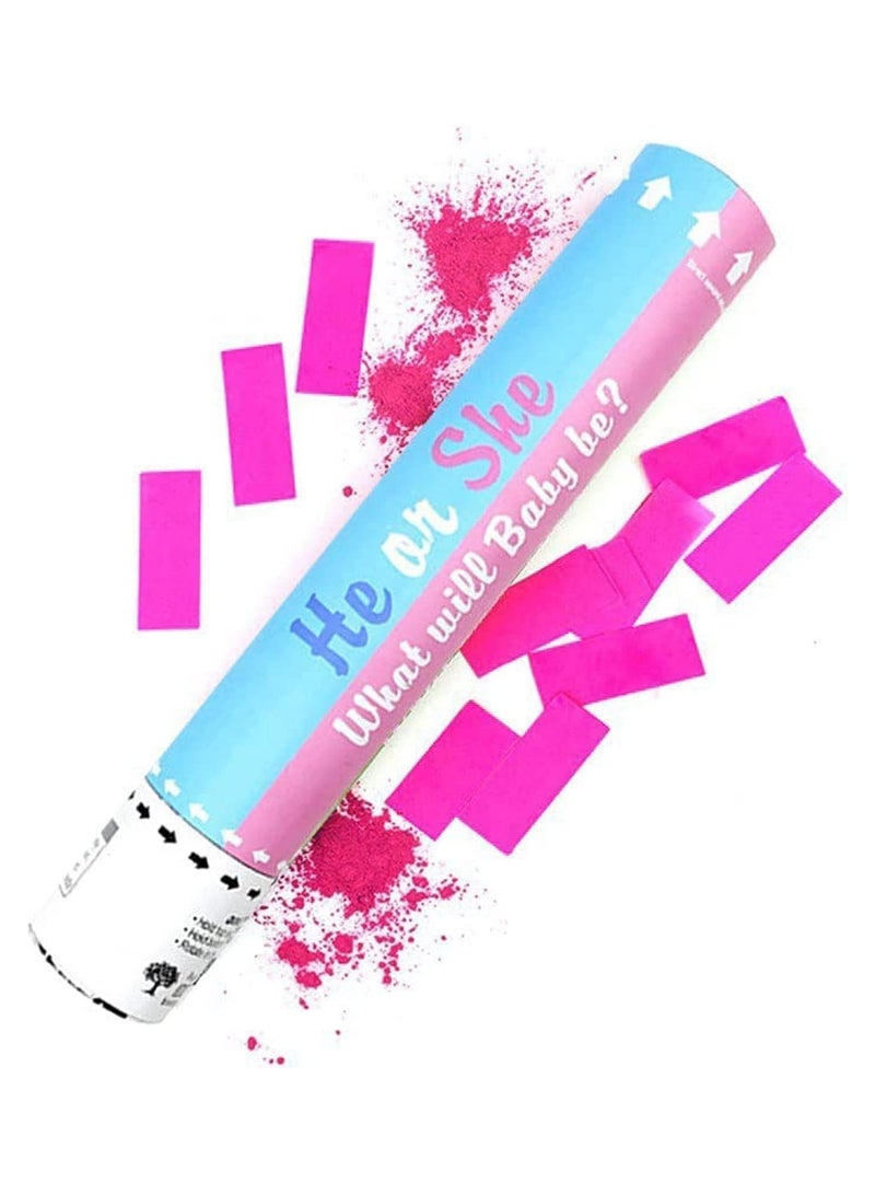 MARKQ Pink Gender Reveal Confetti Cannon with Tissue & Safe Powder Smoke, 30 cm Party Poppers for Pregnancy Announcement | Gender Reveal Confetti | Baby Girl Gender Reveal Party Supplies [1 Pack] - Image 1