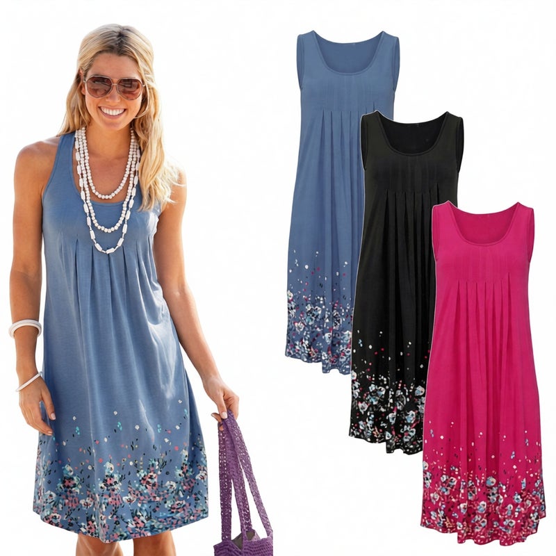 Womens Sleeveless Floral Print Loose Fit Dress - Image 1