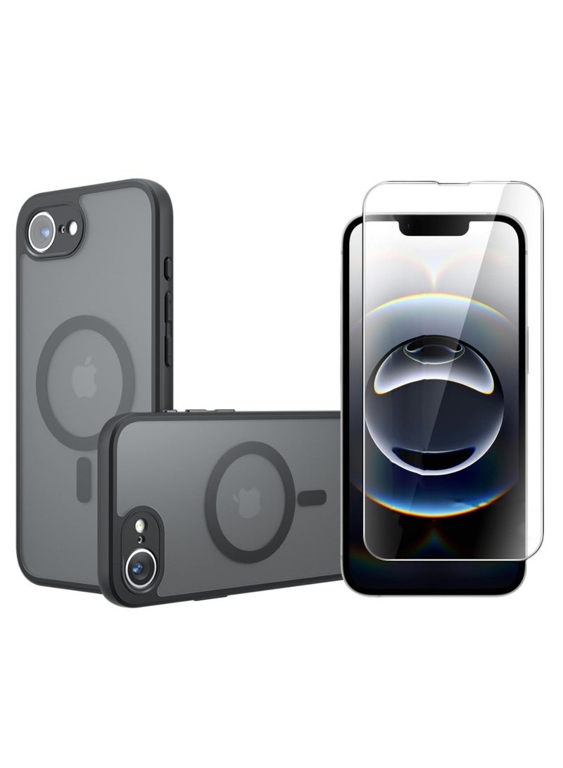 [1+1 Sets] For iPhone 16e Case Cover & Screen Protector Magnetic Frosted Translucent Back Protective Slim Phone Cover, Anti-Fingerprints, Anti-Fall Drop Protection，1 Tempered Flims - Image 1