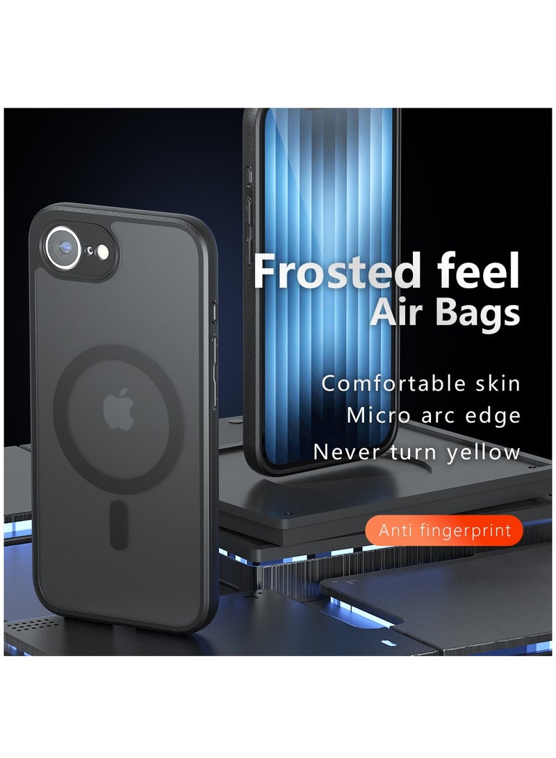 [1+1 Sets] For iPhone 16e Case Cover & Screen Protector Magnetic Frosted Translucent Back Protective Slim Phone Cover, Anti-Fingerprints, Anti-Fall Drop Protection，1 Tempered Flims  - Image 3