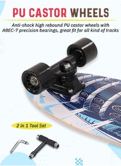 BAYBEE 68 cm Skating Board For Kids Adults With 7 Layer Maple Wood Deck Pp Wheels Double Kick Concave Skating Board For Beginners Learners Skateboard For Teen Boys Girls Above 5 Years Bass  - Image 3