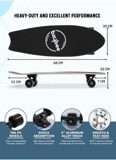 BAYBEE 68 cm Skating Board For Kids Adults With 7 Layer Maple Wood Deck Pp Wheels Double Kick Concave Skating Board For Beginners Learners Skateboard For Teen Boys Girls Above 5 Years Bass  - Image 4