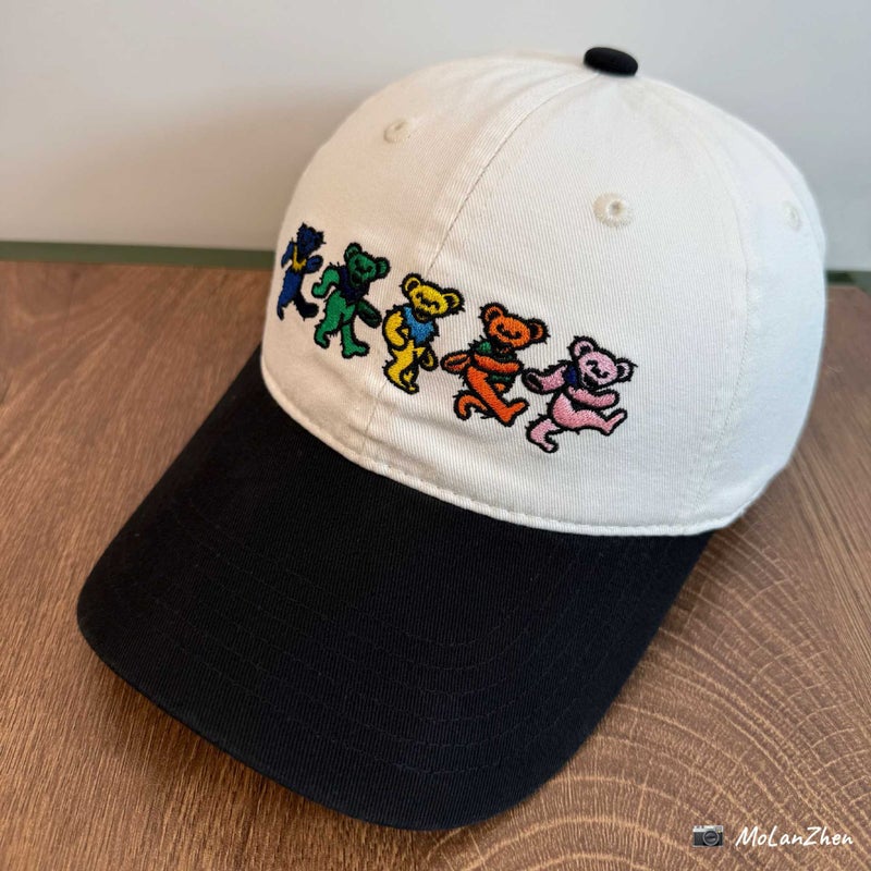 Feve With Black And White Color Matching Dancing Bear Embroidered Baseball Cap Spring And Big Head Circumference Small Peaked Cap - Image 5