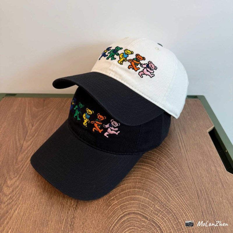Feve With Black And White Color Matching Dancing Bear Embroidered Baseball Cap Spring And Big Head Circumference Small Peaked Cap - Image 2