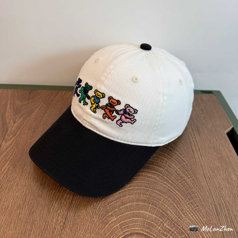 Feve With Black And White Color Matching Dancing Bear Embroidered Baseball Cap Spring And Big Head Circumference Small Peaked Cap - Image 4