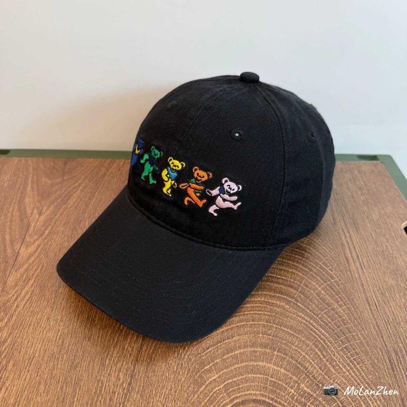 Feve With Black And White Color Matching Dancing Bear Embroidered Baseball Cap Spring And Big Head Circumference Small Peaked Cap - Image 3