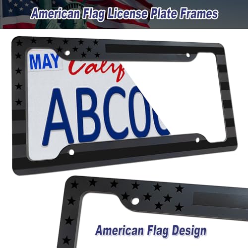 BGGTMO American Flag License Plate Frames 2 Pack Black Grey Patriotic USA Aluminum Car Tag Holder Cover for Front Rear with Screws Caps - Image 3