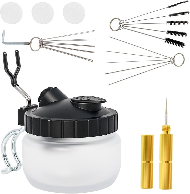 Podoy Airbrush Cleaning Kit Spray Wash Cleaning Pot Stabilizer Jar Bottles Holder with Cleaning Tools Needle Nozzle Brush - Image 1