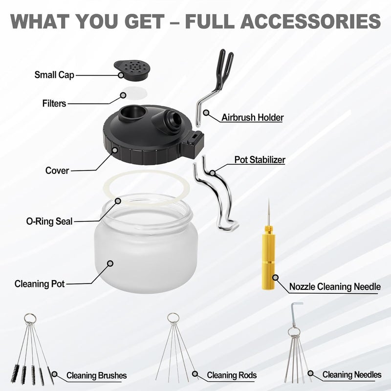 Podoy Airbrush Cleaning Kit Spray Wash Cleaning Pot Stabilizer Jar Bottles Holder with Cleaning Tools Needle Nozzle Brush - Image 4