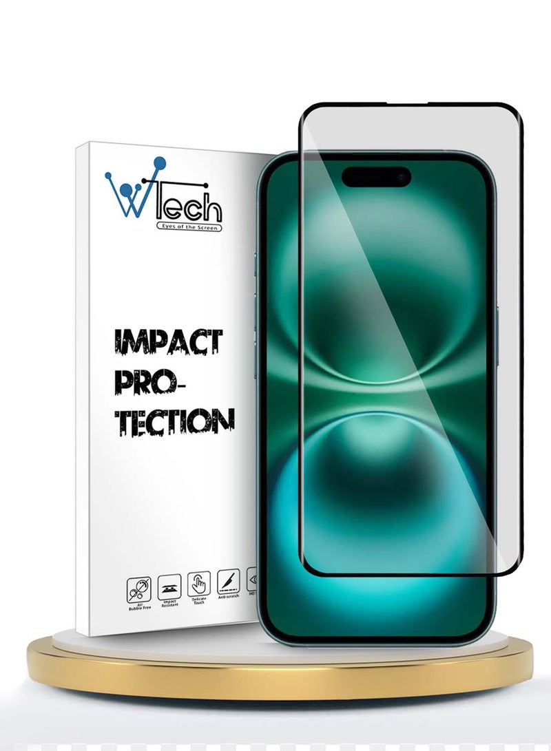 دبليو تيك واقي شاشة من الزجاج المقوى من Apple iPhone 16 Plus 2024 Premium E2E Full Glue (MSGECN) - شفاف / أسود - Image 1