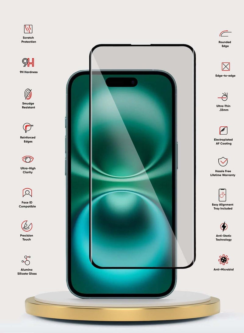 دبليو تيك واقي شاشة من الزجاج المقوى من Apple iPhone 16 Plus 2024 Premium E2E Full Glue (MSGECN) - شفاف / أسود - Image 2