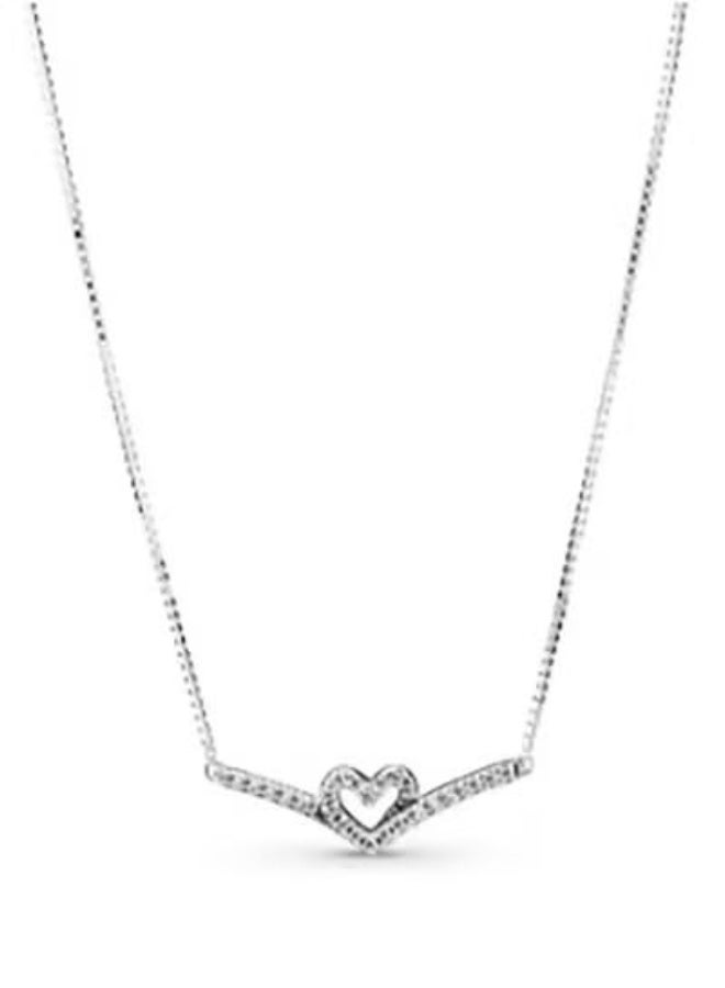 Minimal V-Shaped Hollow Heart Crystal Necklace