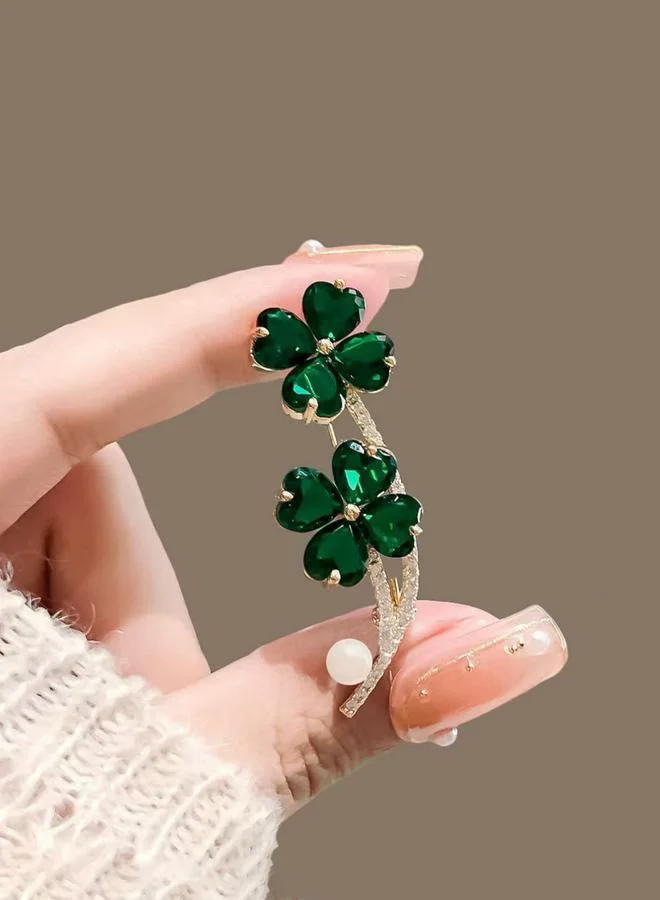 Take Two Lucky Clover Shaped Rhinestone Brooch