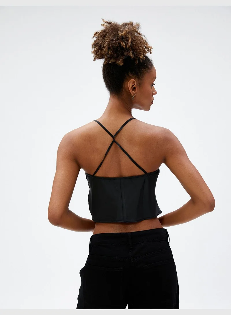 KOTON Satin Crop Glitz Stone Detail Spaghetti Strappy Tank Top