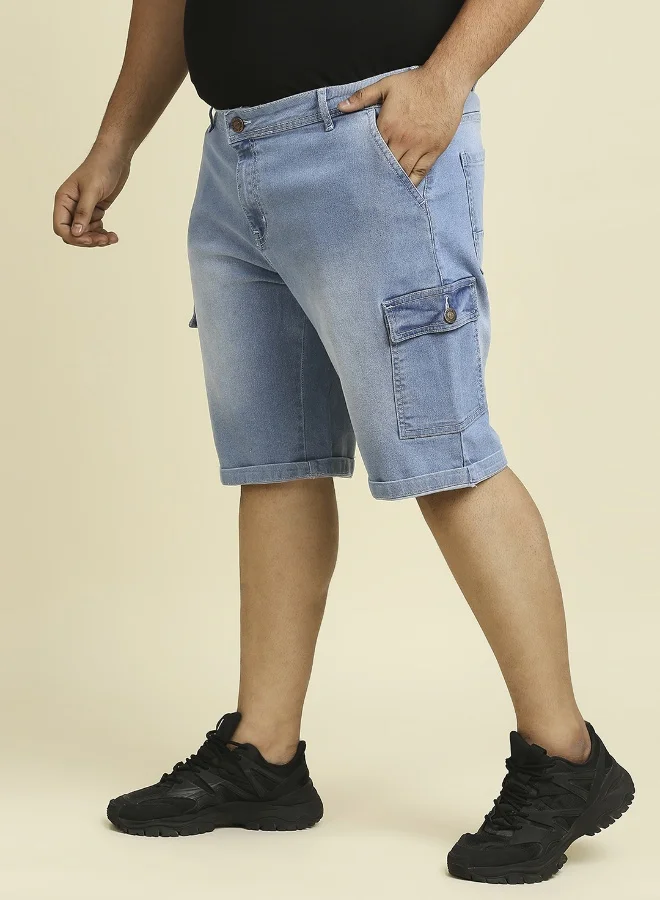 هاي ستار شورت جينز رجالي أزرق مغسول بقصة ضيقة