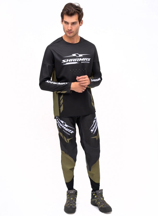 SHARMAX Jersey Set, Long Sleeve Performance Top and Pants, Black with Olive Accents, Sports and Casual Wear - Image 2