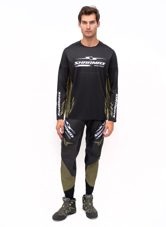 SHARMAX Jersey Set, Long Sleeve Performance Top and Pants, Black with Olive Accents, Sports and Casual Wear - Image 1
