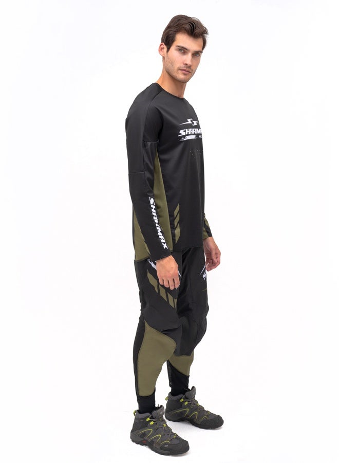 SHARMAX Jersey Set, Long Sleeve Performance Top and Pants, Black with Olive Accents, Sports and Casual Wear - Image 3