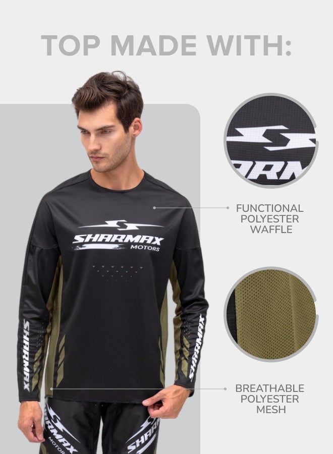 SHARMAX Jersey Set, Long Sleeve Performance Top and Pants, Black with Olive Accents, Sports and Casual Wear - Image 5