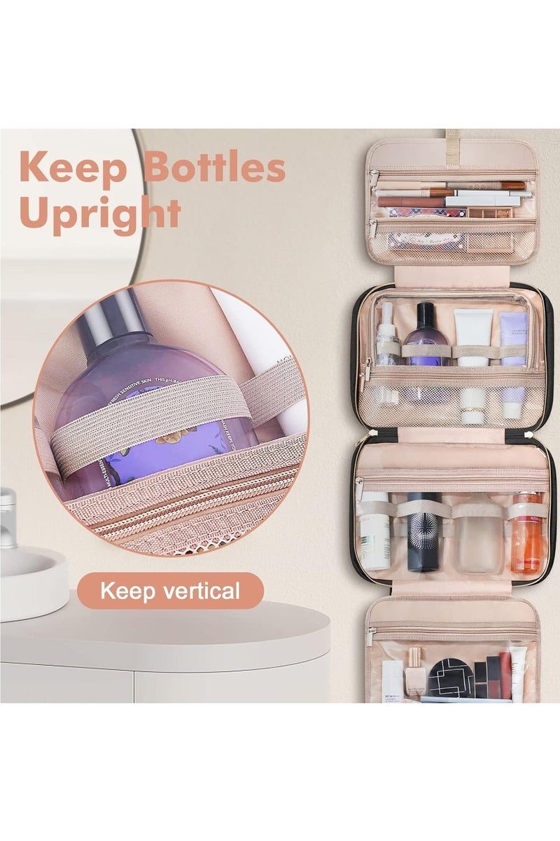 حقيبة أدوات الزينة للنساء، حقيبة سفر مستحضرات تجميل كبيرة، حقيبة أدوات زينة معلقة للحمام، حقيبة مكياج سفر سميكة مقاومة للماء من البولي فينيل كلوريد، حقيبة أدوات زينة لرحلات العمل والسفر والتخييم باللون الأسود - Image 5