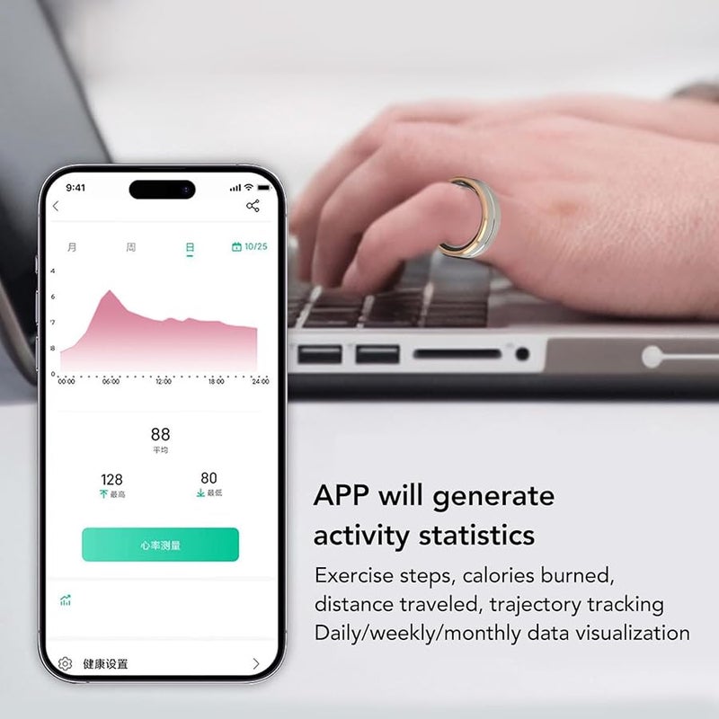 Smart Ring Health Fitness Monitor Heart Rate Sleep Tracking IP68 Waterproof Compatible iOS Android Size Inner Diameter 21 5mm - Image 5