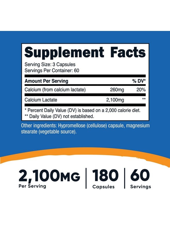 Nutricost Calcium Lactate 2,100mg; 180 Capsules - Vegan, Non-GMO and Gluten Free, 60 Servings - Image 2