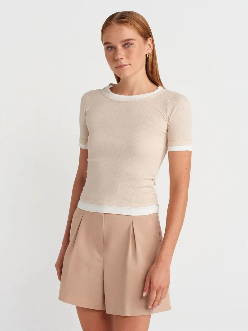 ديلفين Dilvin Women's Crop Slim-Fit Crew Neck T-Shirt