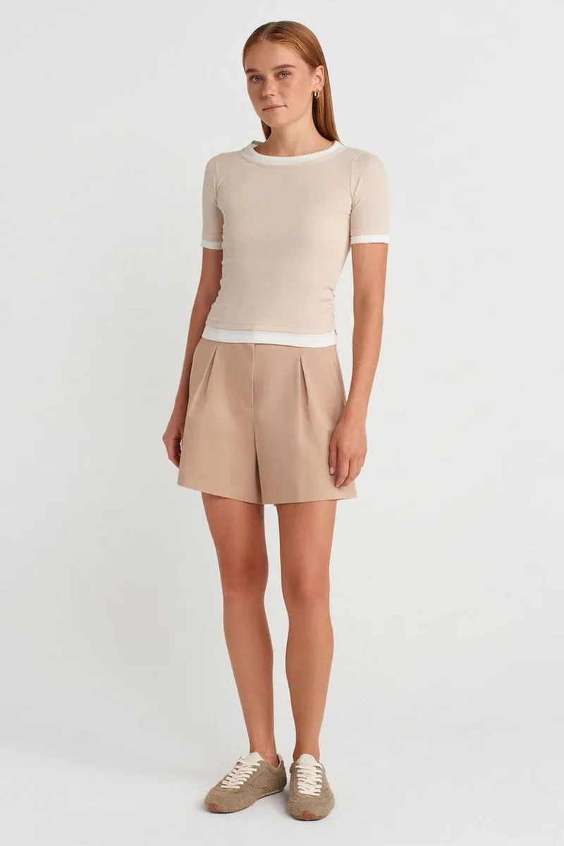 Dilvin Beige Natural DILVIN Women's Crop Slim-Fit Crew Neck T-Shirt for Women | Best Price UAE