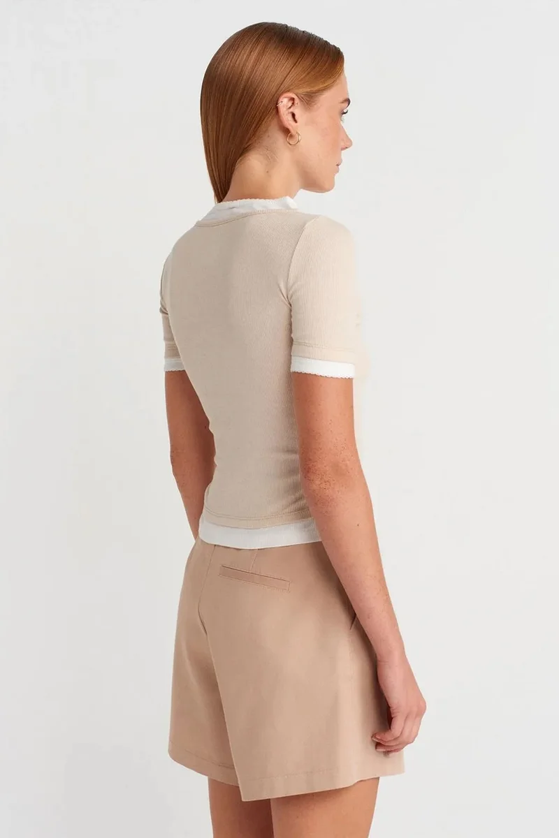 Dilvin Beige Natural DILVIN Women's Crop Slim-Fit Crew Neck T-Shirt for Women | Best Price UAE