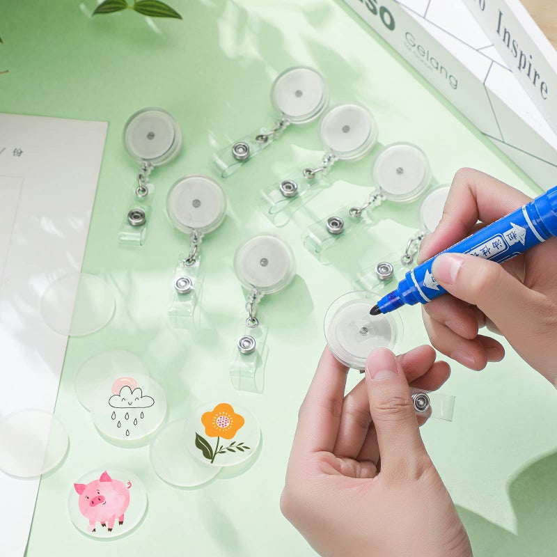 Sabary 60 Pieces DIY Retractable Badge Holder Reels and Clear Circle Acrylic Sheet Badge Reel Blanks with Alligator Clips DIY Nurse Teacher Kids Students Gifts - Image 5