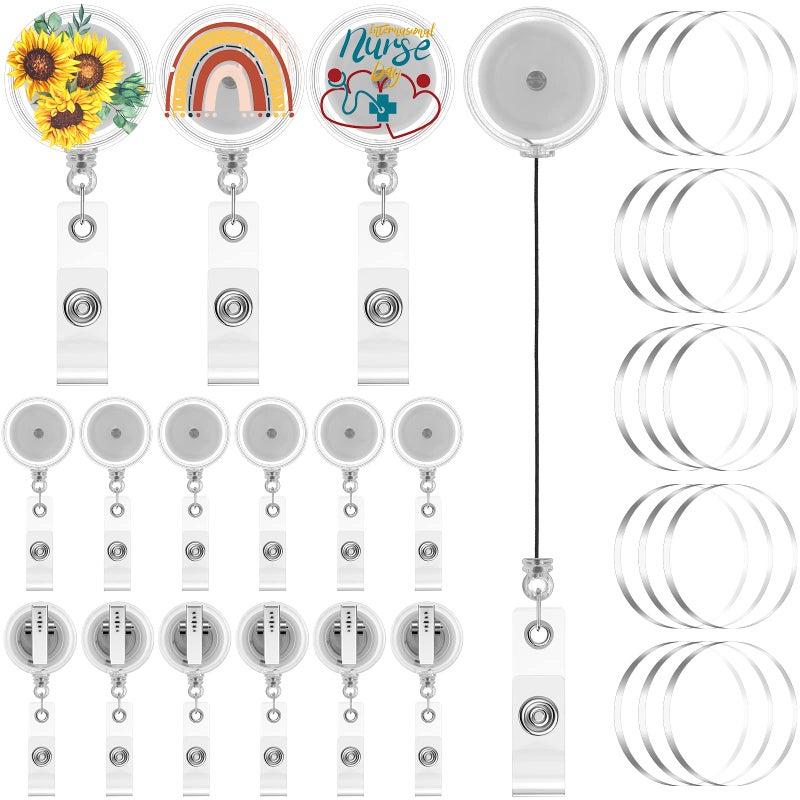 Sabary 60 Pieces DIY Retractable Badge Holder Reels and Clear Circle Acrylic Sheet Badge Reel Blanks with Alligator Clips DIY Nurse Teacher Kids Students Gifts - Image 1