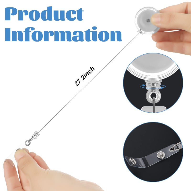 Sabary 60 Pieces DIY Retractable Badge Holder Reels and Clear Circle Acrylic Sheet Badge Reel Blanks with Alligator Clips DIY Nurse Teacher Kids Students Gifts - Image 4